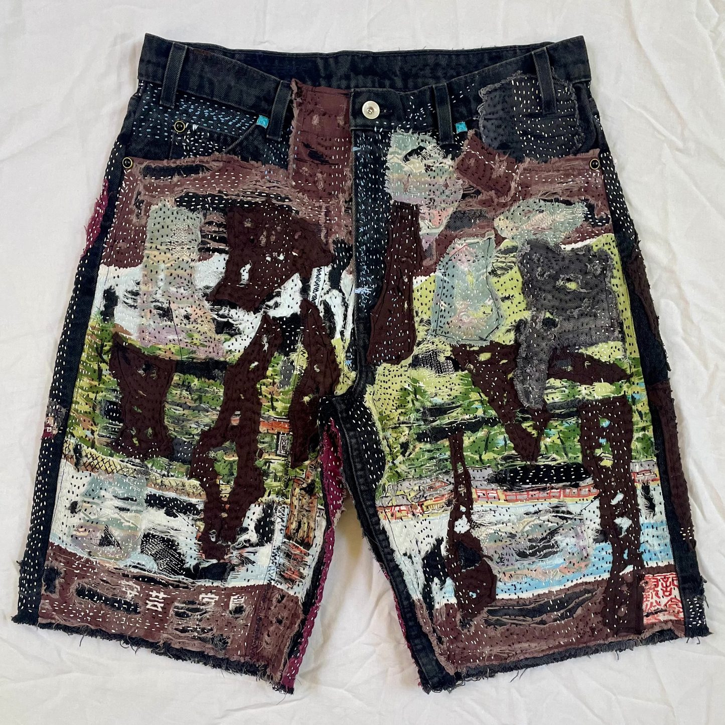 Boro Patchwork Distressed Jean Shorts