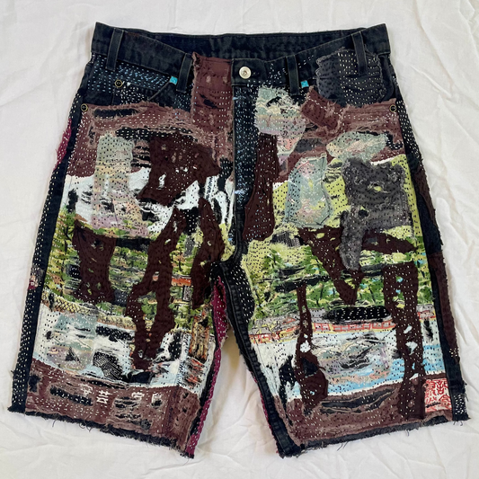 Boro Patchwork Distressed Jean Shorts