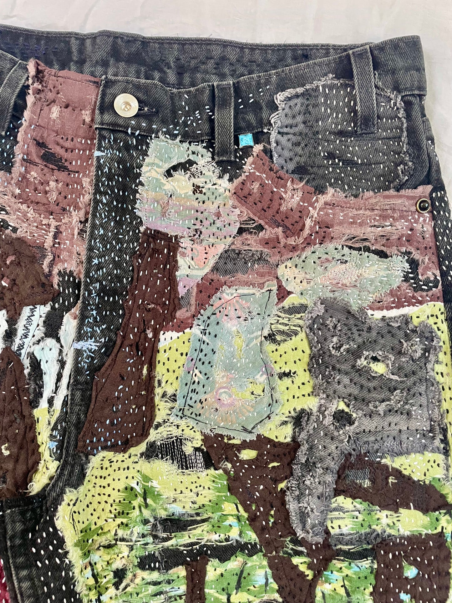 Boro Patchwork Distressed Jean Shorts