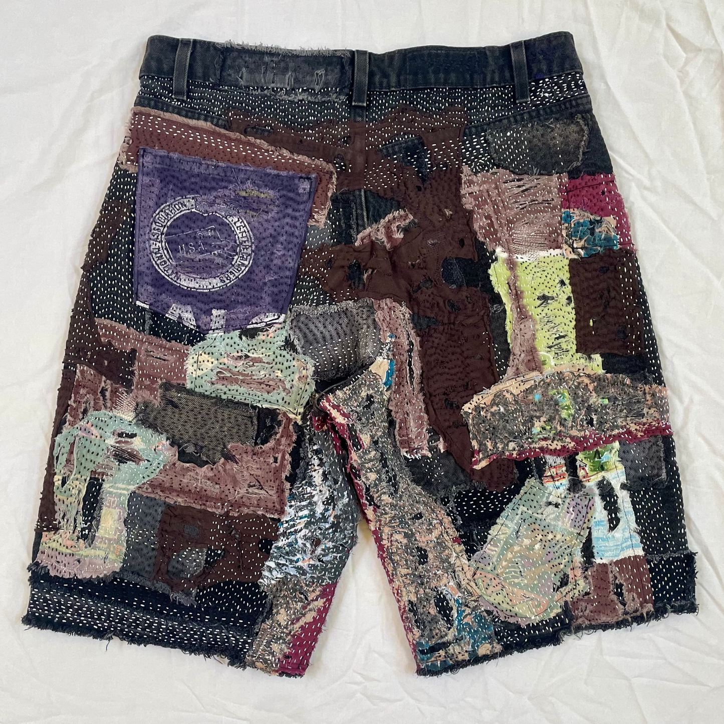 Boro Patchwork Distressed Jean Shorts