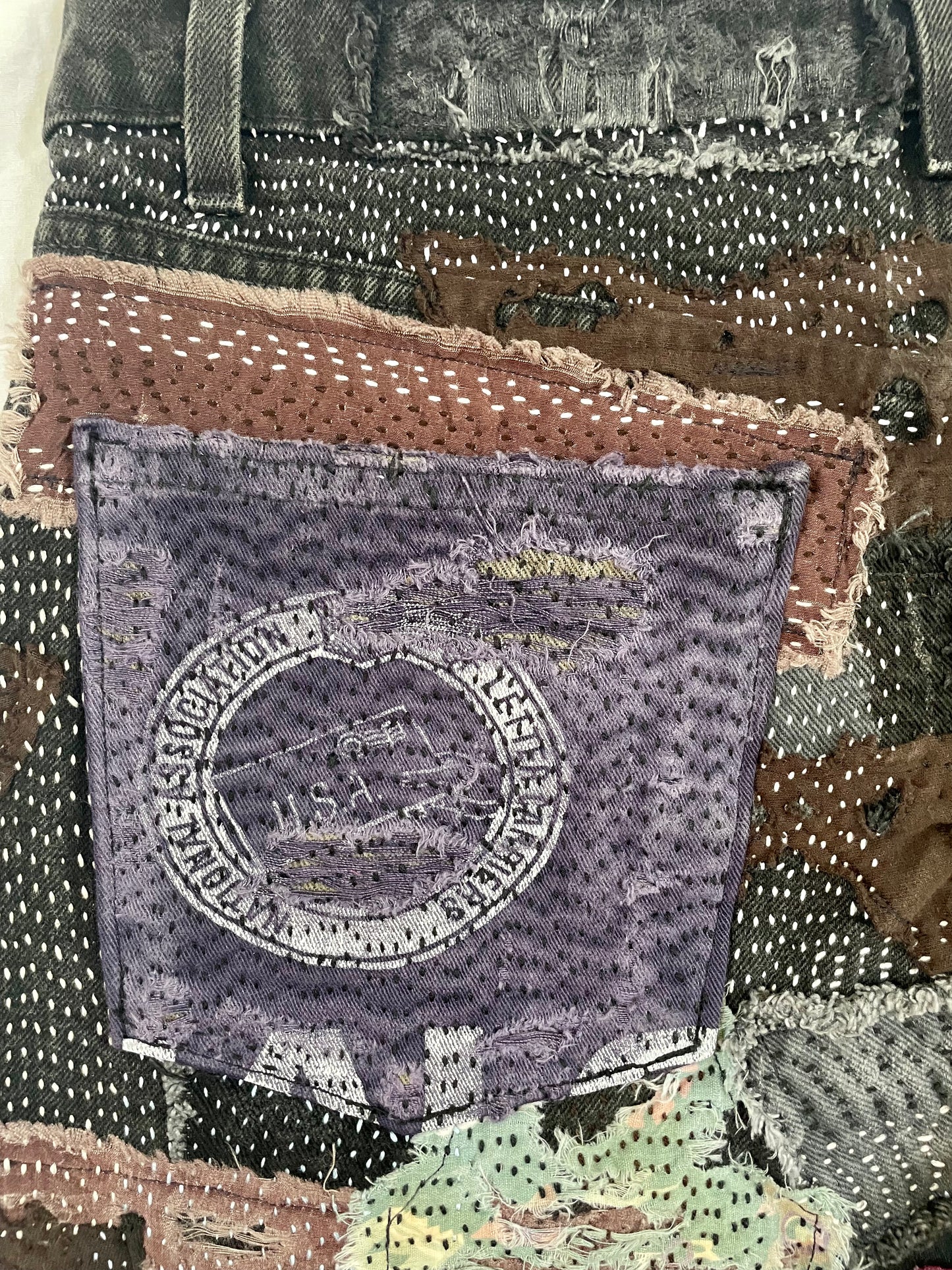 Boro Patchwork Distressed Jean Shorts
