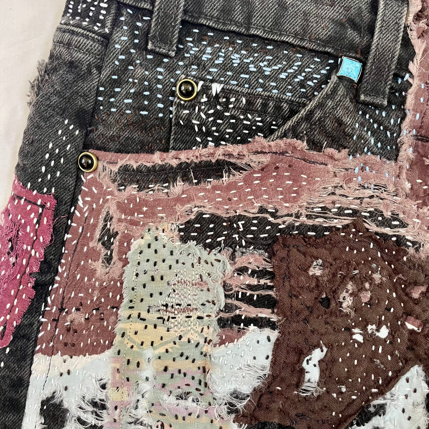 Boro Patchwork Distressed Jean Shorts