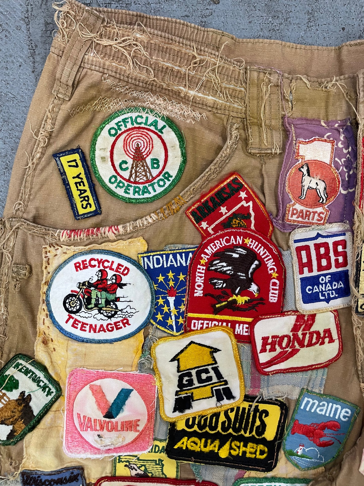 Vintage Patch Cutoff Trucker Shorts
