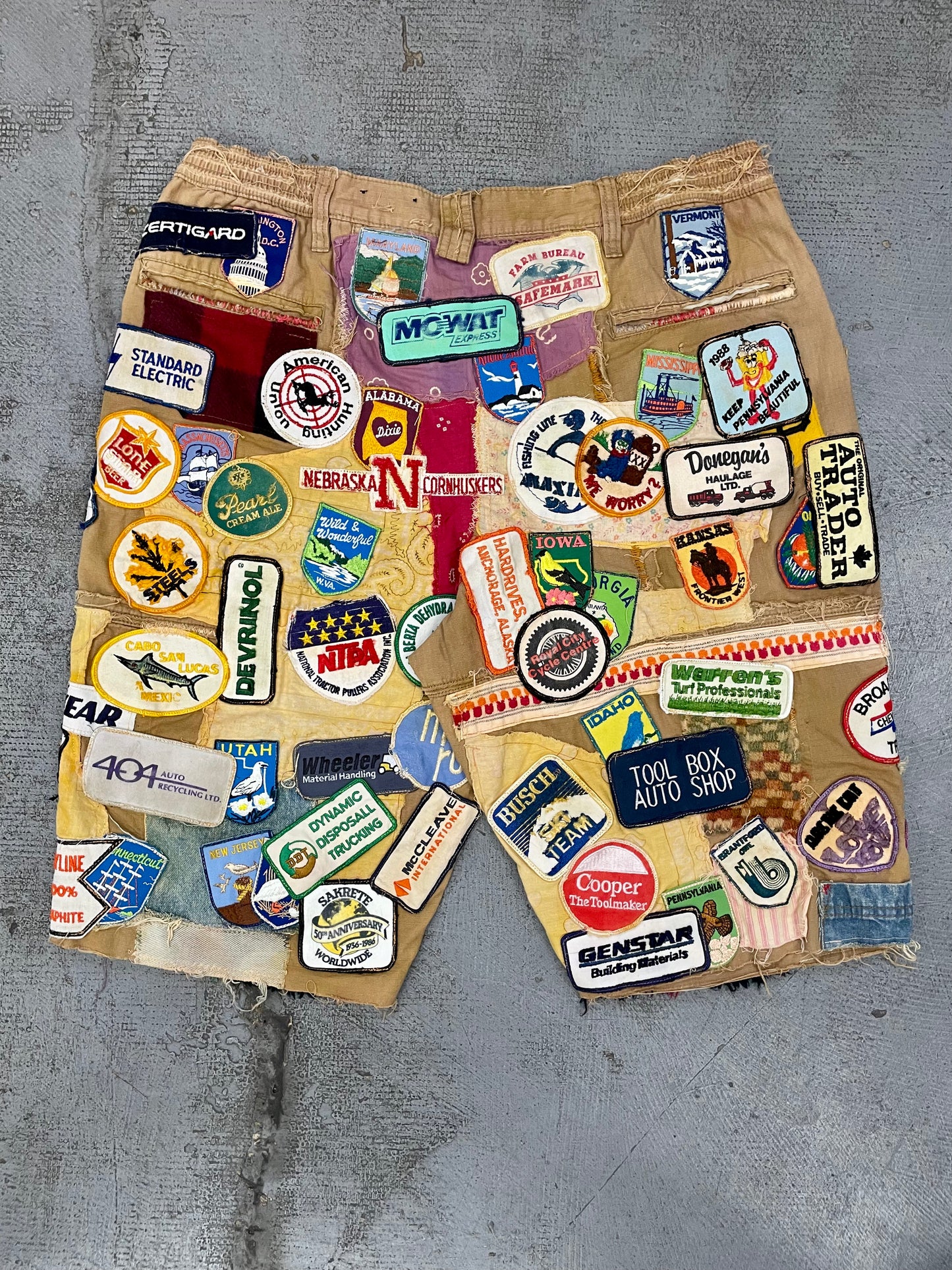 Vintage Patch Cutoff Trucker Shorts
