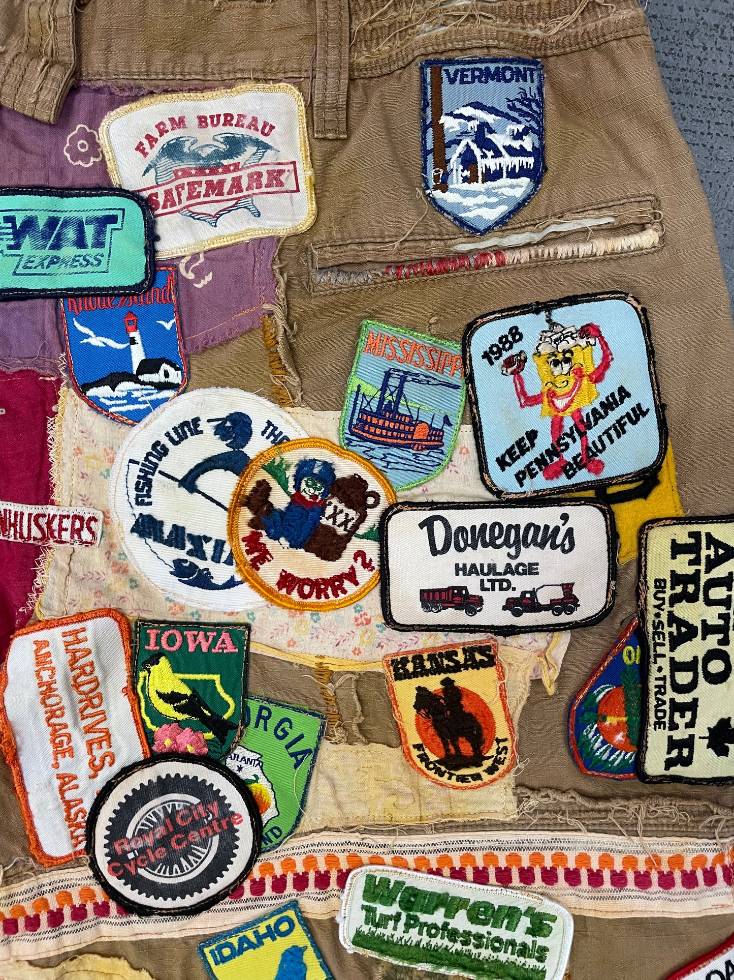 Vintage Patch Cutoff Trucker Shorts
