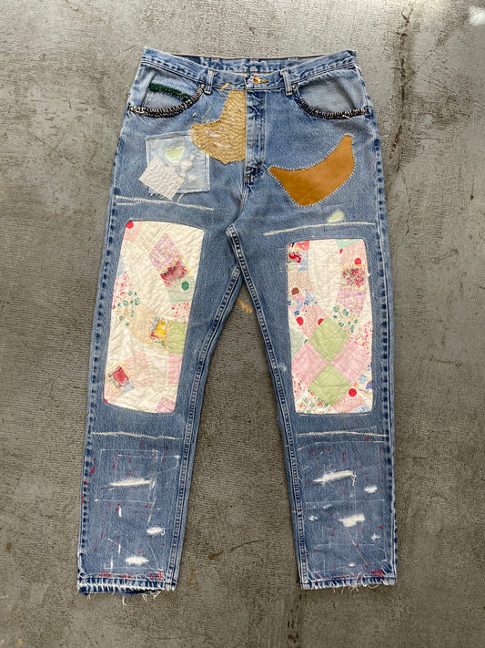 Quilted Patchwork Relaxed Jeans