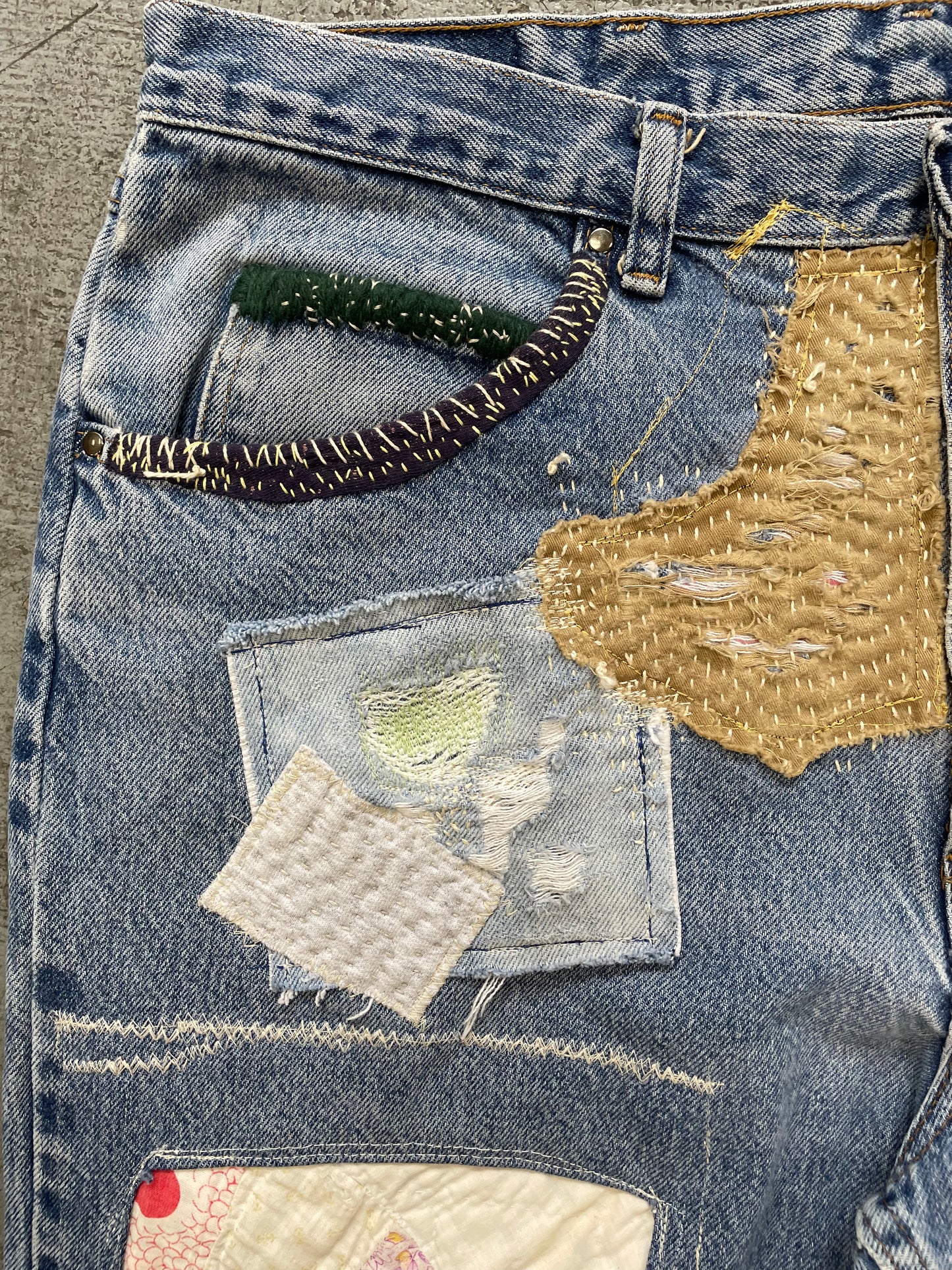 Quilted Patchwork Relaxed Jeans