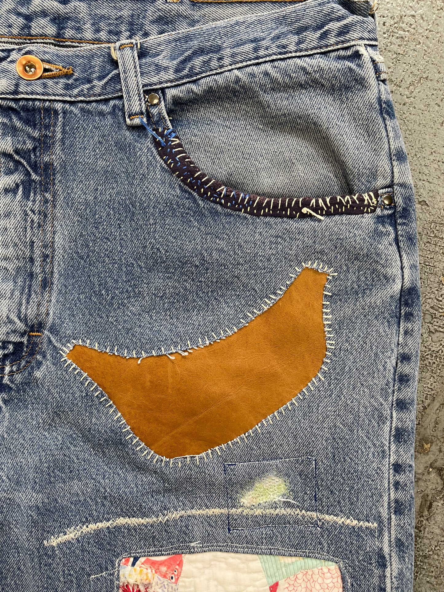 Quilted Patchwork Relaxed Jeans