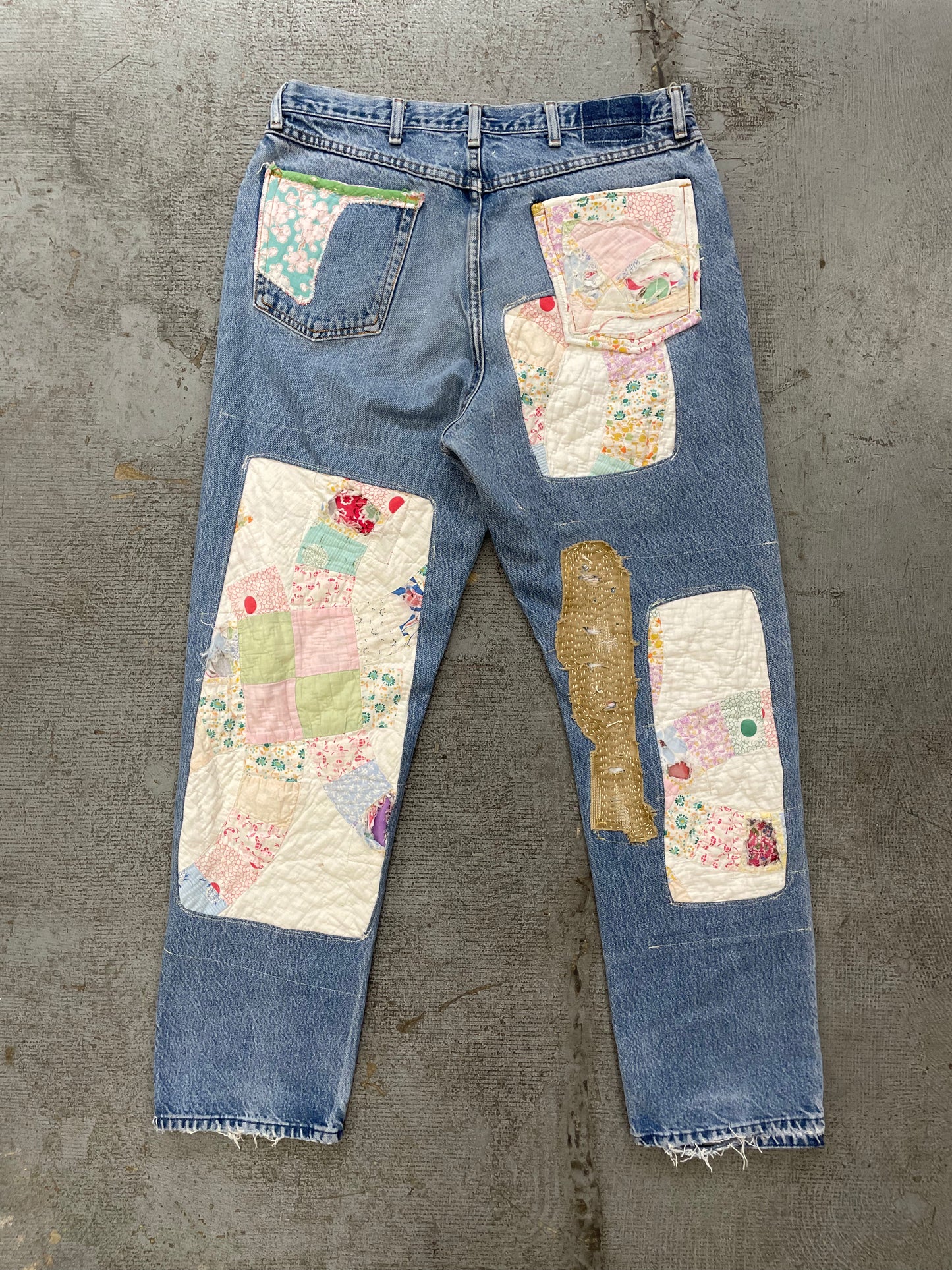 Quilted Patchwork Relaxed Jeans