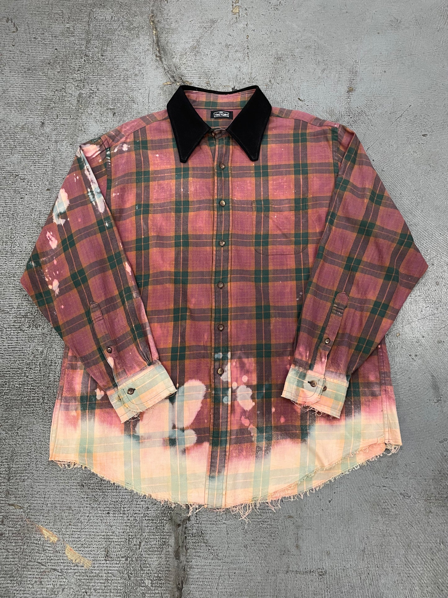 Replaced Collar Faded Plaid Shirt