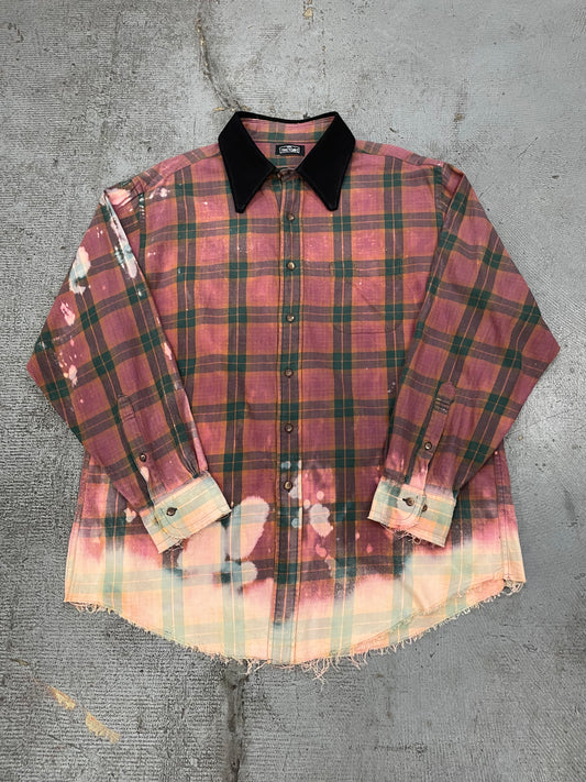 Replaced Collar Faded Plaid Shirt