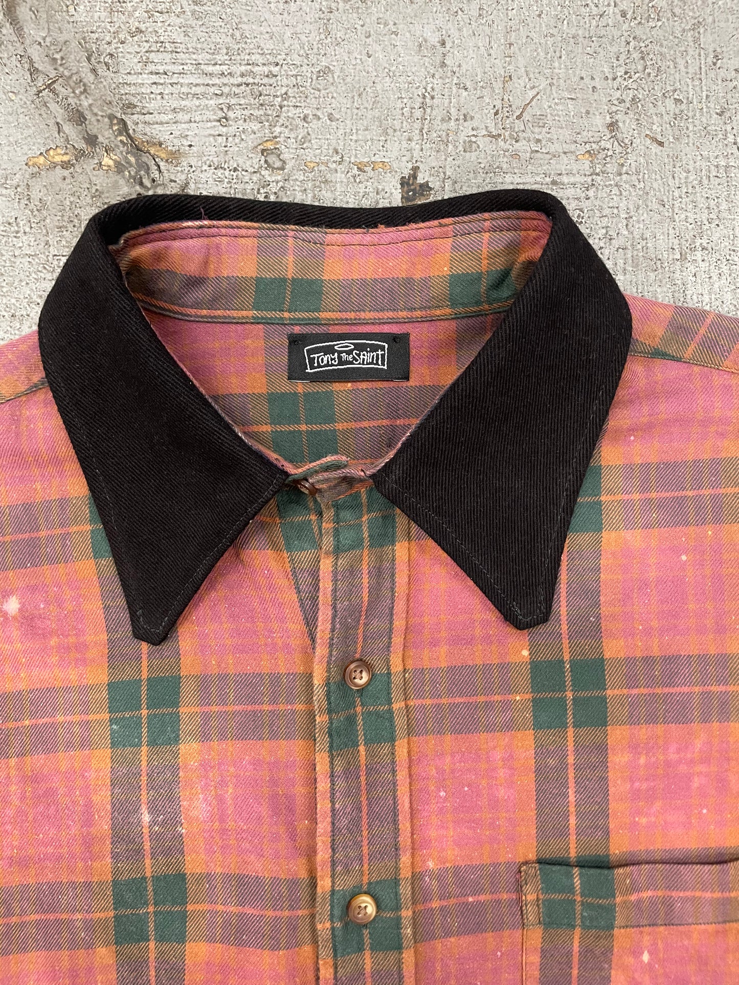 Replaced Collar Faded Plaid Shirt