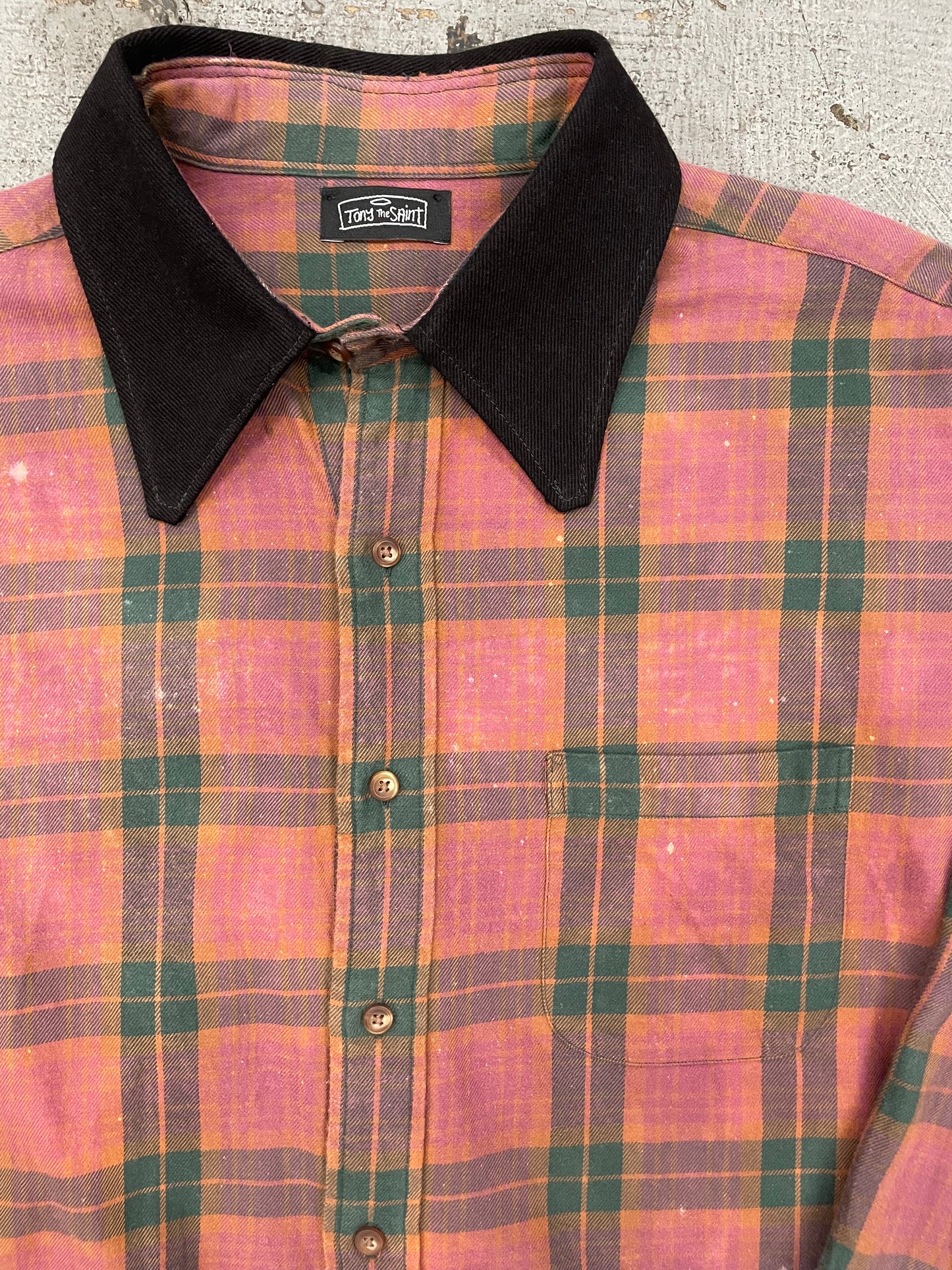 Replaced Collar Faded Plaid Shirt